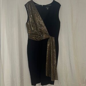 Calvin Klein Black Dress with Gold Asymmetrical Detail